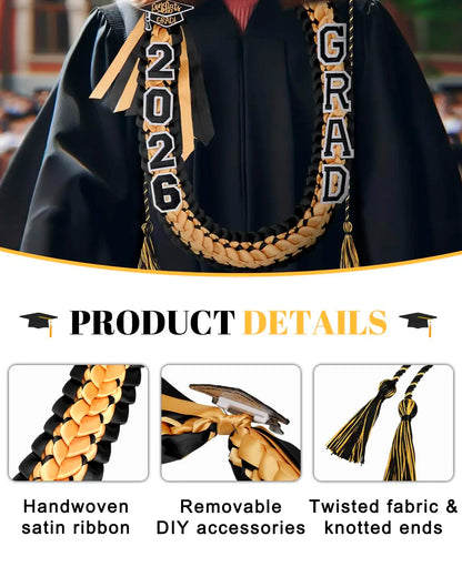 2026 Hand Knitted Double Braided Graduation Wreath Polyester Ribbon Leis School Celebration Honor Rope