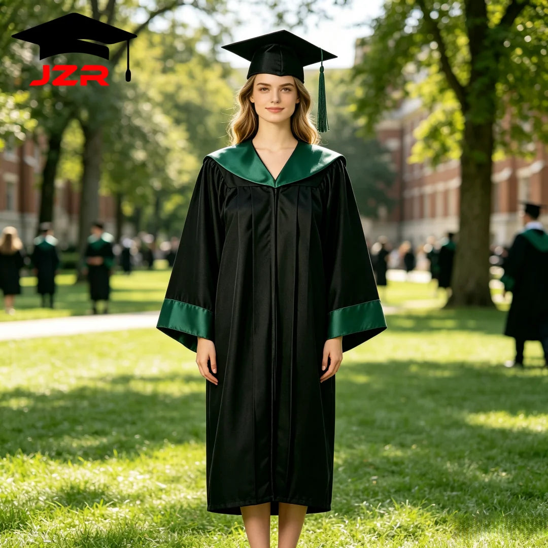 Satin Spliced Trim Hood New Bachelor Gown, Commencement Academic Dress Custom Logo Supported
