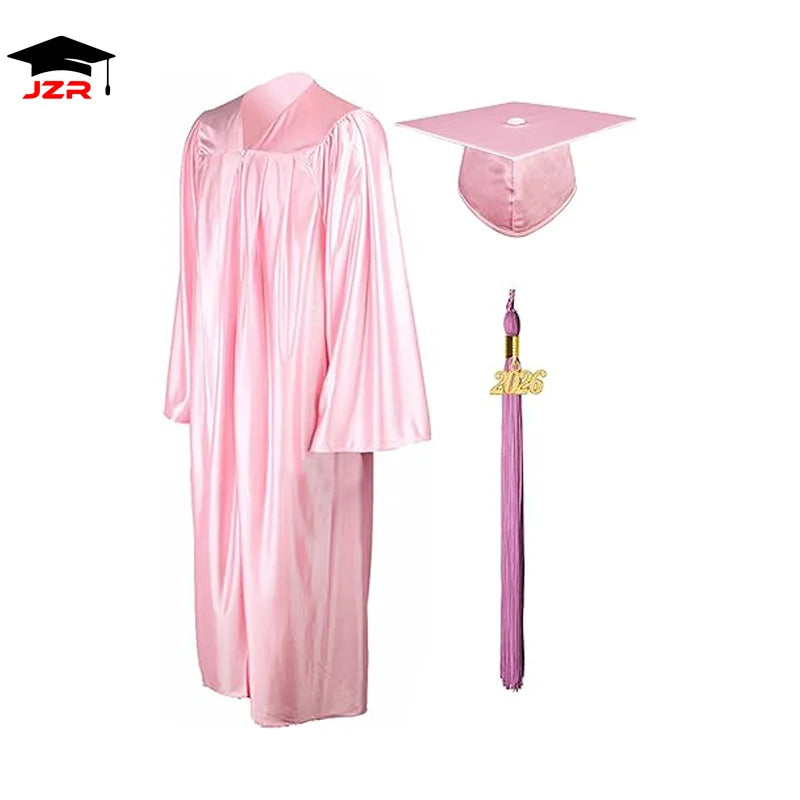 12 Colors Shiny Fabric School University Graduation Cap Gown Tassel College Grad Unisex Uniform Adults