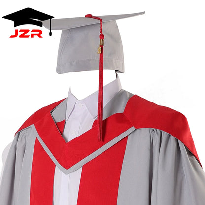 HOT JZR Red-Gray Spliced Doctoral Gown Long Sleeve Unisex Graduation School Uniform Customizable 100% Polyester Academic Regalia