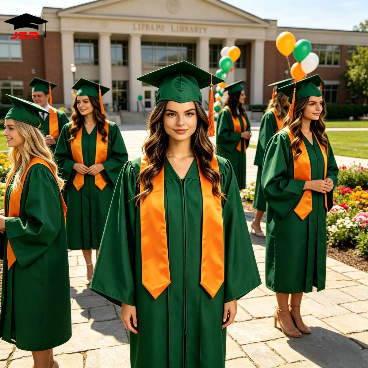 Custom Matte Bachelor Gown, Cap and Orange Stole Set