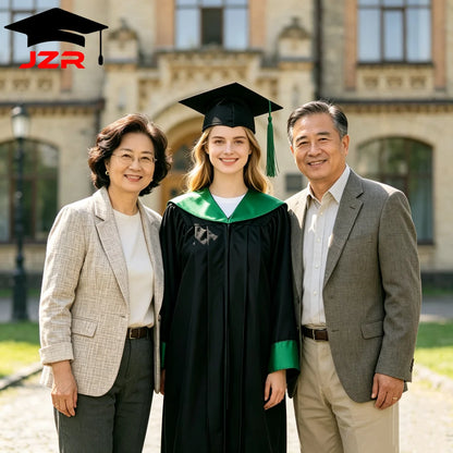 Academic Bachelor Gown New Design With Satin Spliced Hood, Graduation Costume for Institution Purchase