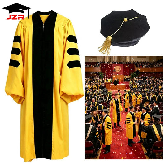 High-End Black Velvet Doctoral Graduation Gown and Tam University Graduation PhD Customizable Academic Robe