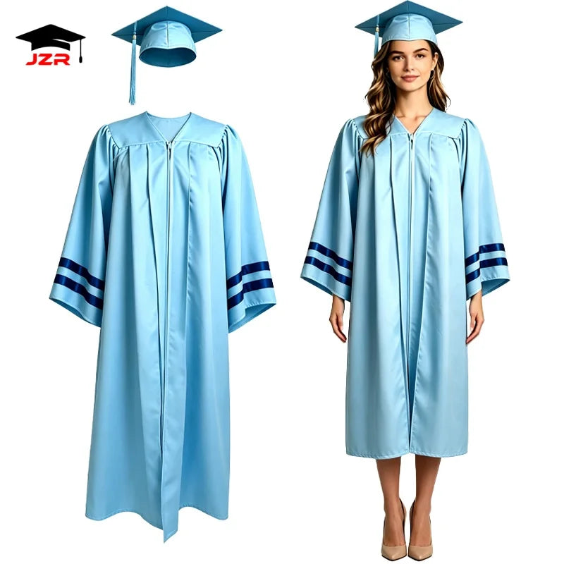 Wholesale High School Graduation Gowns Adult Blue Graduation Toga Graduation Robe