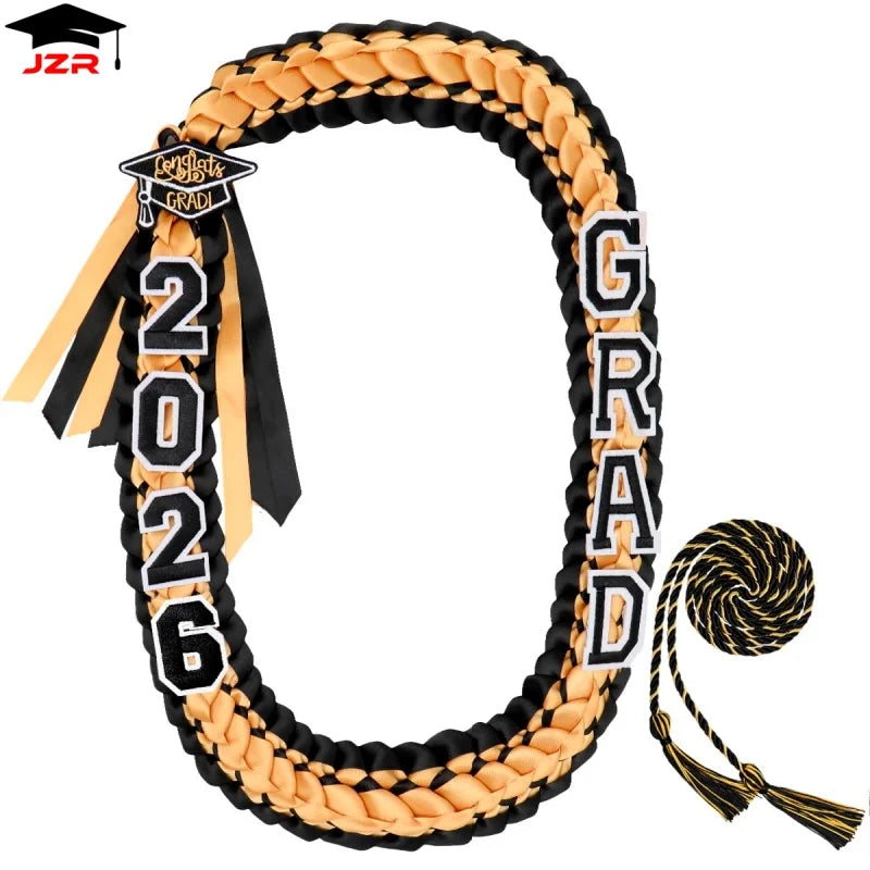 2026 Hand Knitted Double Braided Graduation Wreath Polyester Ribbon Leis School Celebration Honor Rope