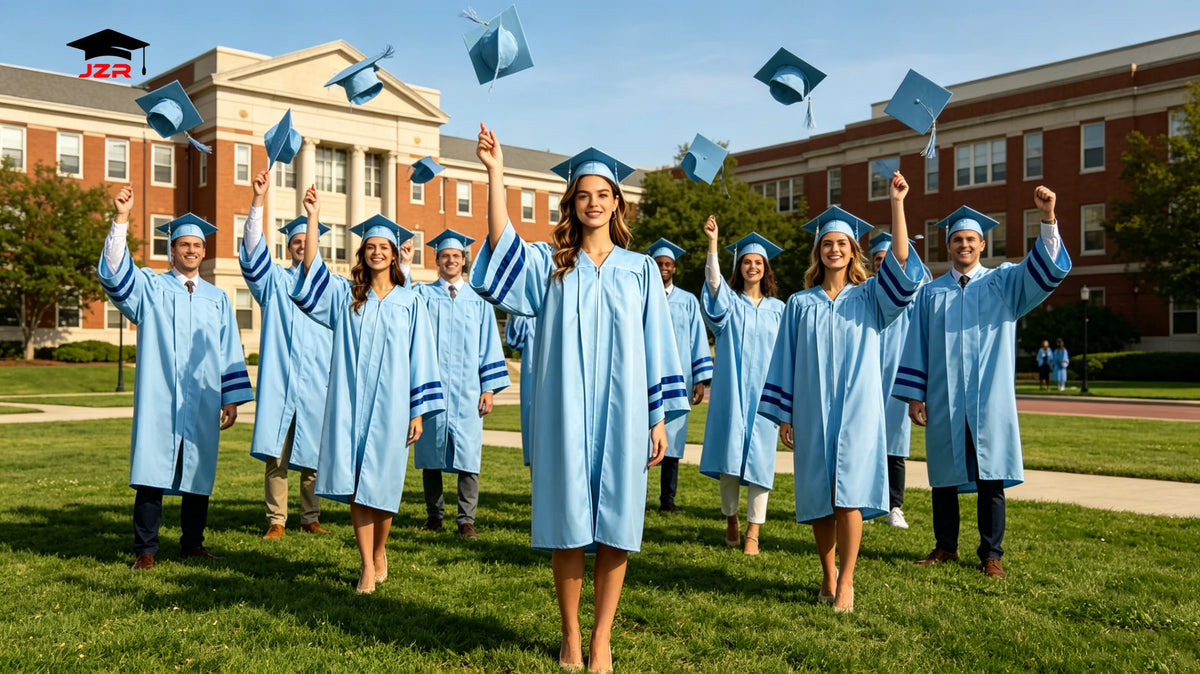 Wholesale High School Graduation Gowns Adult Blue Graduation Toga Graduation Robe