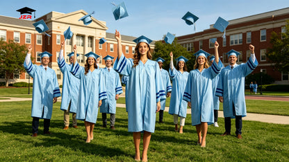 Wholesale High School Graduation Gowns Adult Blue Graduation Toga Graduation Robe