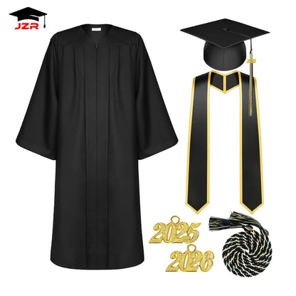 Wholesale Matte Graduation Gown Tassel Stole Set Adult University Graduation Outfits and Graduation Gown Cap for School Use