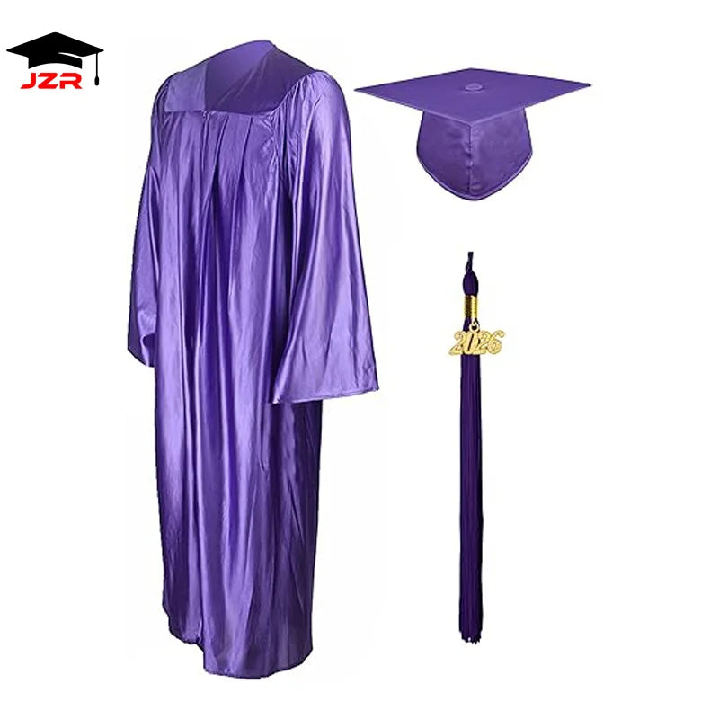 Graduation Shiny Gown Set Unisex Adult Shiny 100% Polyester Graduation Outfit for Formal Academic Occasions