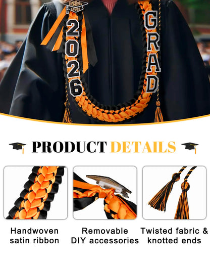 2026 Double Layer Woven Graduation Leis 120CM Satin Ribbon Honor Cord Necklace Grad Ceremony Party Decor