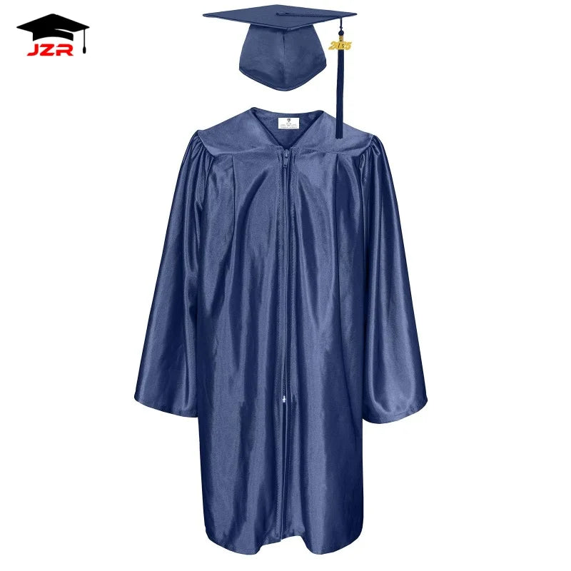 High Quality 100% Polyester Robe Forest Green Shiny Preschool Uniform Kindergarten Graduation Gowns and Cap