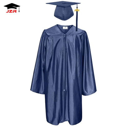 High Quality 100% Polyester Robe Forest Green Shiny Preschool Uniform Kindergarten Graduation Gowns and Cap