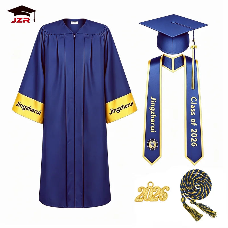 Premium Green Graduation Gown Set | Gold Sleeve Stripes + Decorative Stole & Honor Cord