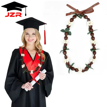 Hawaiian Black Kukui Nut Inspired Lei Acrylic Flower Heart Shell Beads Lei Adjustable Graduation Party Favor
