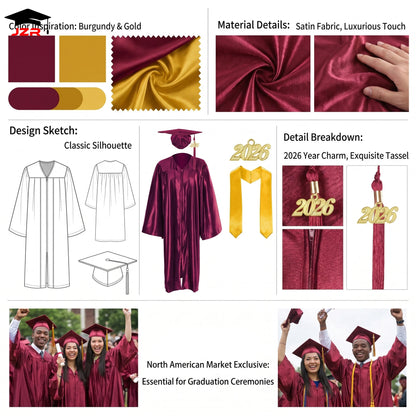High Quality Shiny Graduation Robe Stole Adult Graduation Toga University Graduation Gown and Cap for Sale