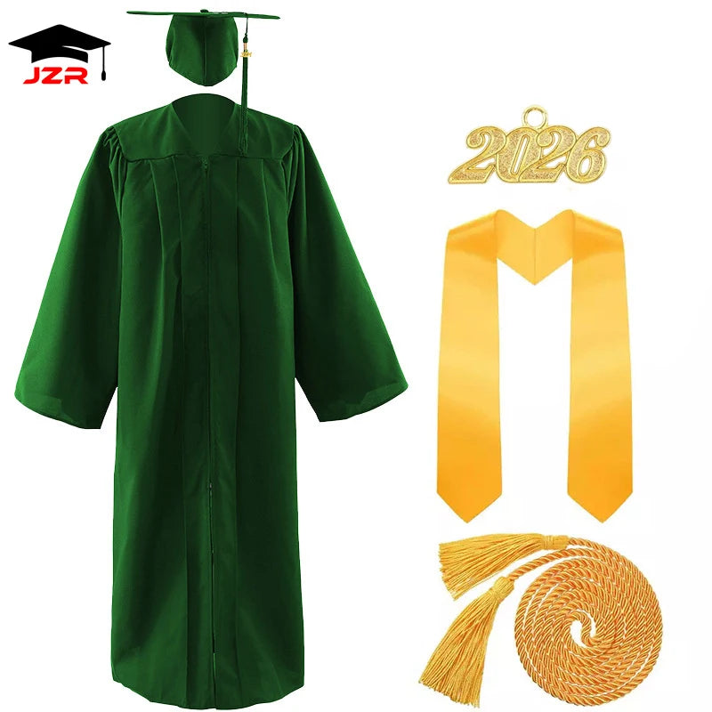 Factory Wholesale 2026 Black Adult Graduation Gown Adult Classic Cap and Gown With Graduation Tassels Customized Stole