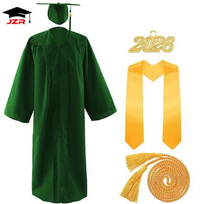 Factory Wholesale 2026 Black Adult Graduation Gown Adult Classic Cap and Gown With Graduation Tassels Customized Stole