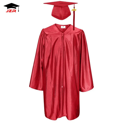 High Quality 100% Polyester Robe Forest Green Shiny Preschool Uniform Kindergarten Graduation Gowns and Cap