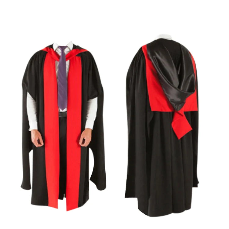 Best Selling Top Quality Black School Uniform Cloth  Australia Uk Doctoral Phd Hood  Wholesale Graduation Gowns