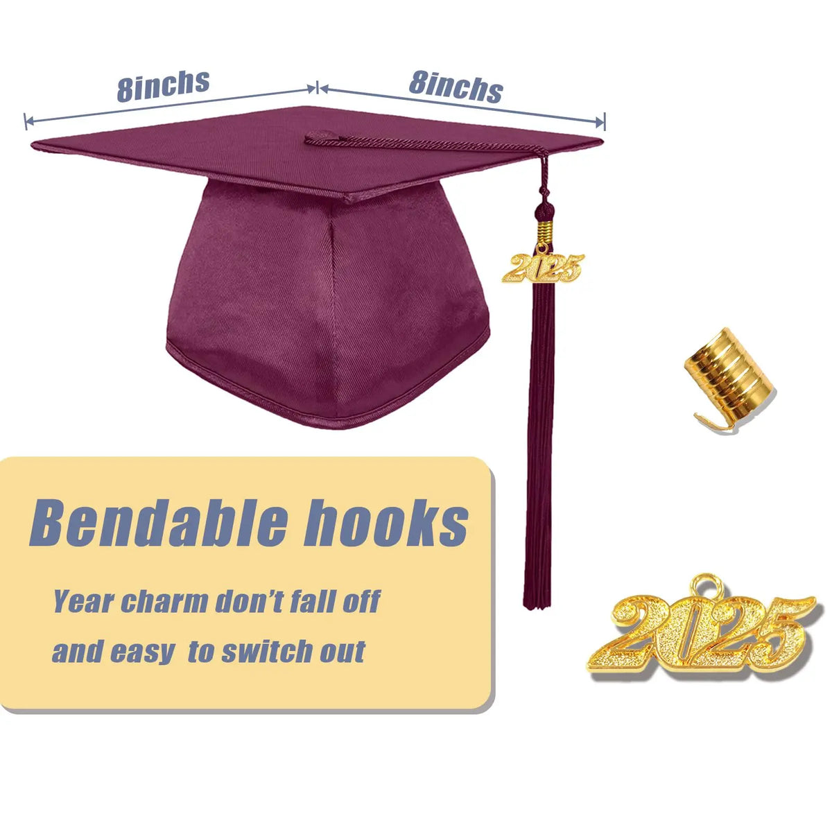 2025 Custom Shiny Maroon Graduation Uniform Kindergarten Graduation Gowns and Cap