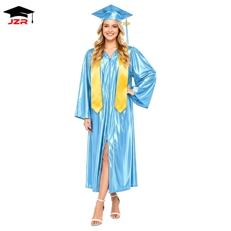 High Quality Shiny Graduation Robe Stole Adult Graduation Toga University Graduation Gown and Cap for Sale
