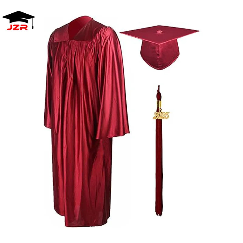 2026 Free Size Adult University Shiny Graduation Gown and Cap for School 12 Colors Available