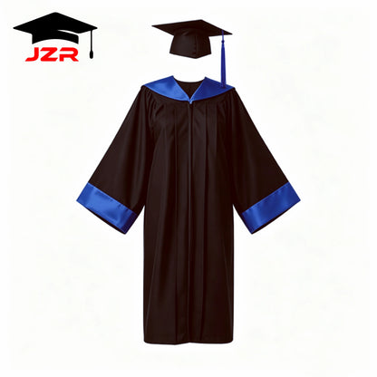 Factory Direct New Bachelor Graduation Gown, Satin Spliced Trim Hood Academic Robe