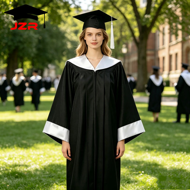 New Design Bachelor Gown With Satin Spliced Trim Hood, University Graduation Robe Bulk Supply