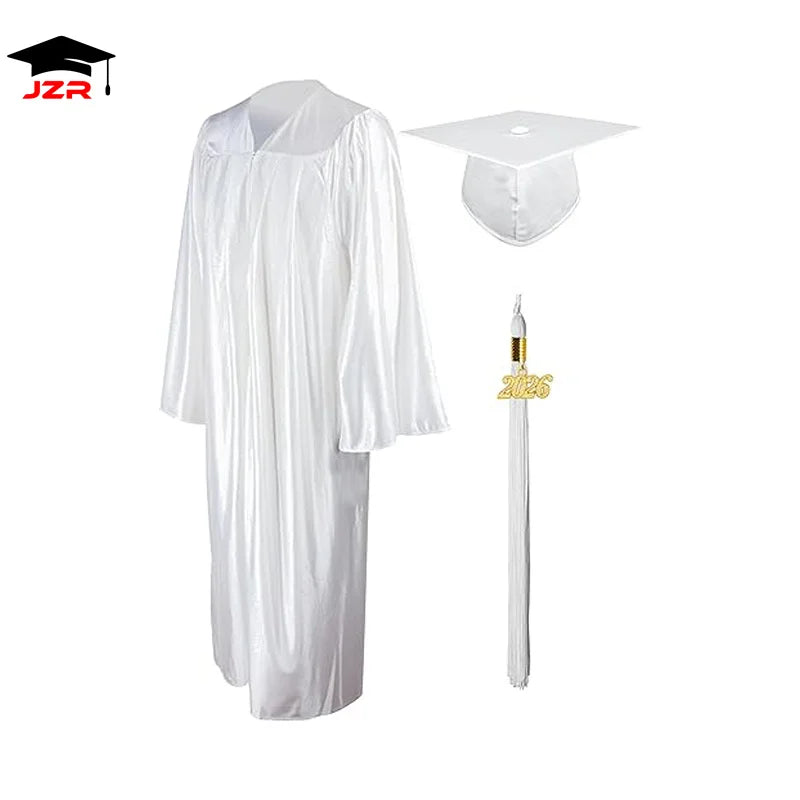 12 Colors Shiny Fabric School University Graduation Cap Gown Tassel College Grad Unisex Uniform Adults