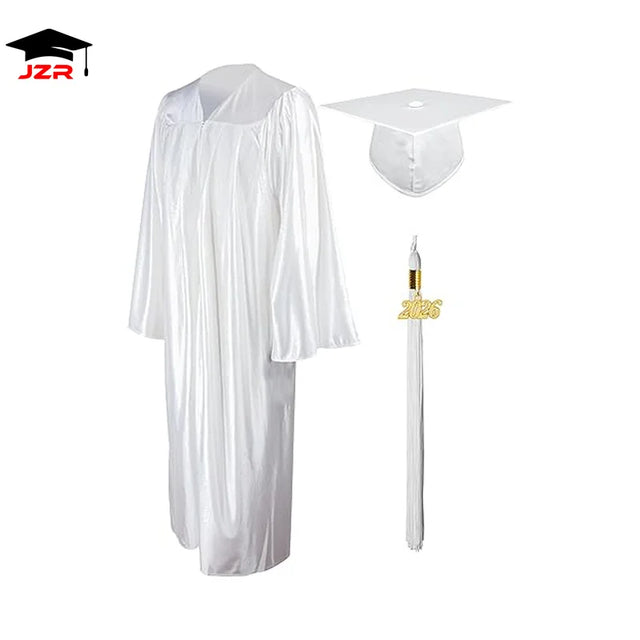 12 Colors Shiny Fabric School University Graduation Cap Gown Tassel College Grad Unisex Uniform Adults
