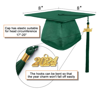 High Quality 100% Polyester Robe Forest Green Shiny Preschool Uniform Kindergarten Graduation Gowns and Cap