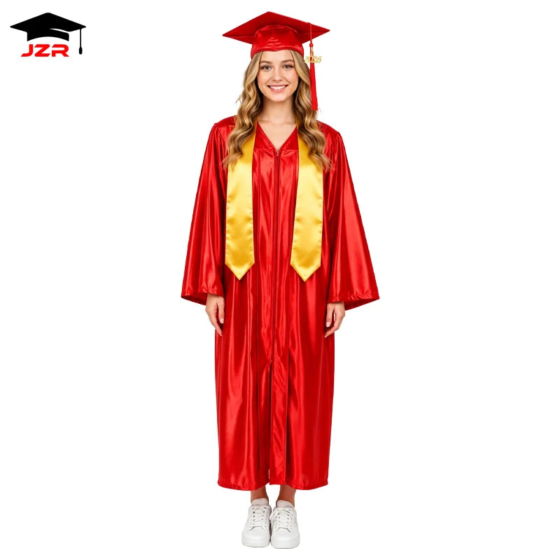 High Quality Shiny Graduation Robe Stole Adult Graduation Toga University Graduation Gown and Cap for Sale