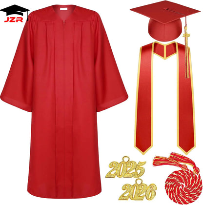 Wholesale Matte Graduation Gown Tassel Stole Set Adult University Graduation Outfits and Graduation Gown Cap for School Use