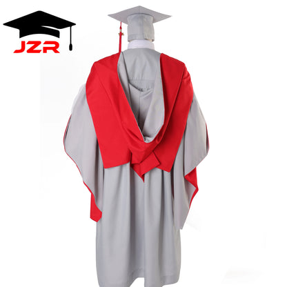 HOT JZR Red-Gray Spliced Doctoral Gown Long Sleeve Unisex Graduation School Uniform Customizable 100% Polyester Academic Regalia