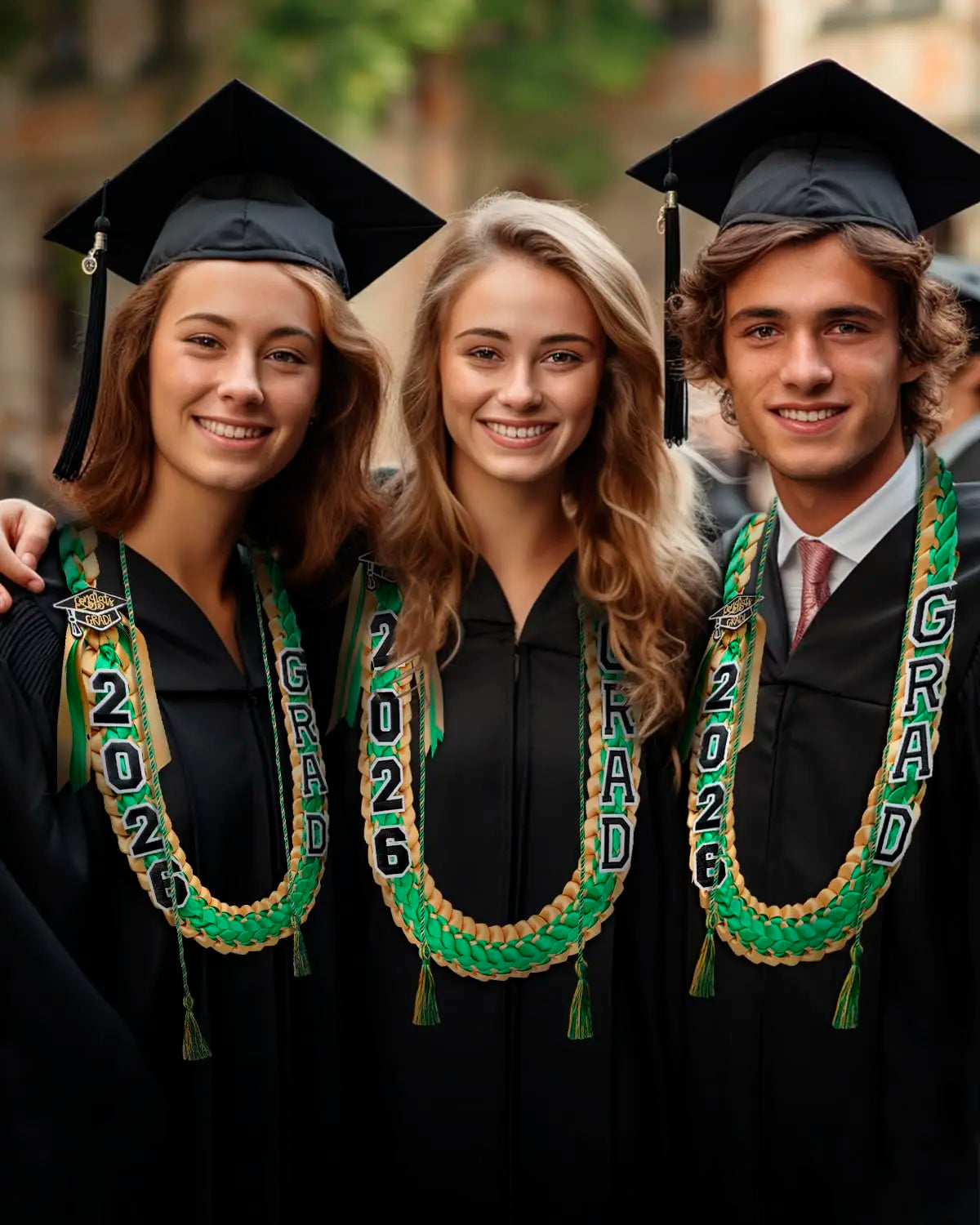 Custom Green and Gold Graduation Ribbon Lei