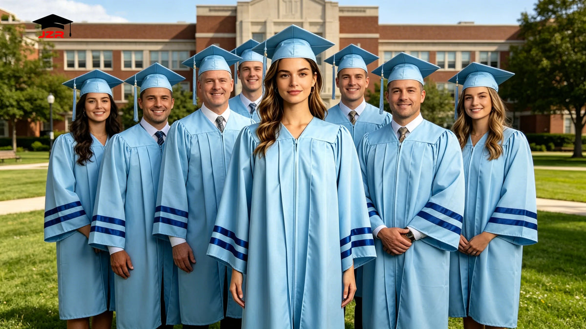New Trend University Matte Graduation Gown Adult School Uniform with Satin Sleeve Bands