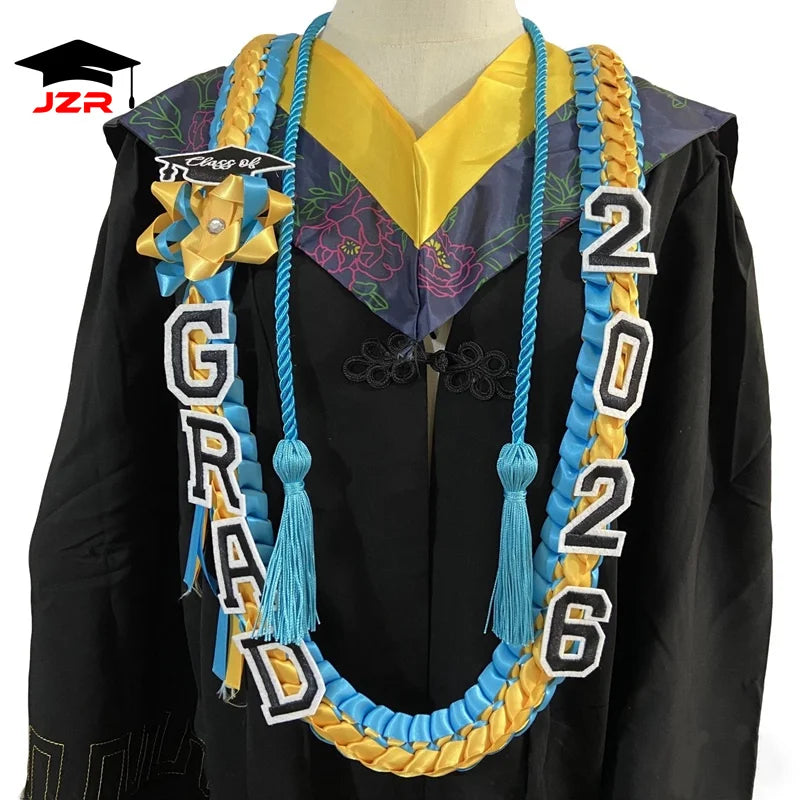 Fashion Graduation Lei Double Braided Satin Ribbon Senior Gift Polyester Graduation Leis Class of 2026