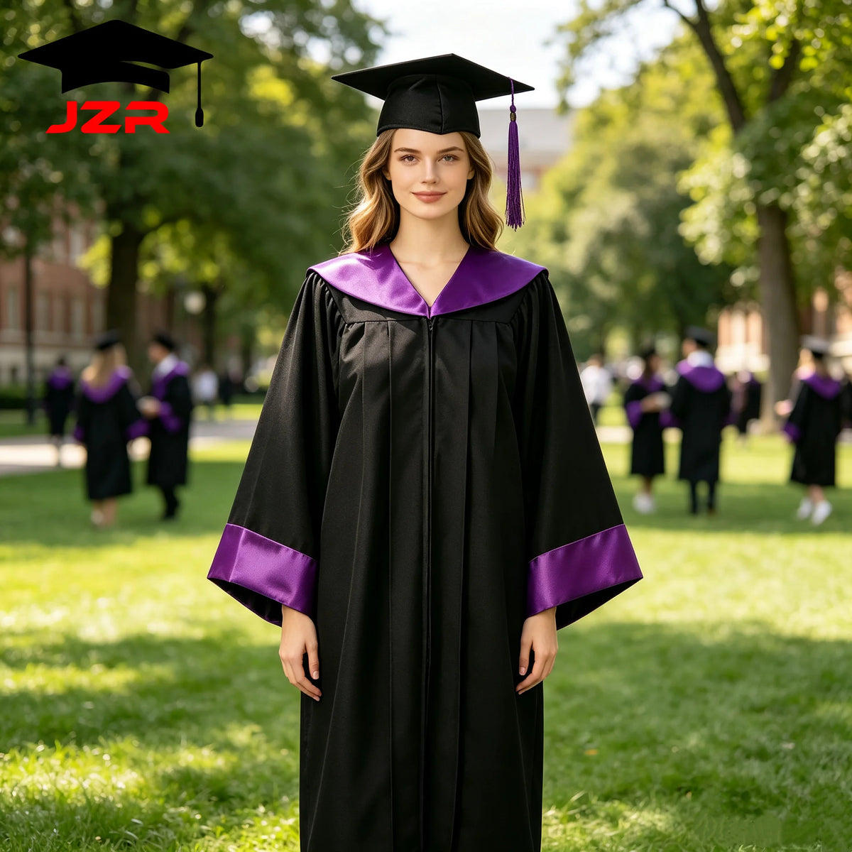 Wholesale New Bachelor Academic Gown, Satin Spliced Trim Hood for Graduation Ceremony