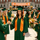 Custom Matte Bachelor Gown, Cap and Orange Stole Set