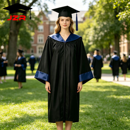 New Style Bachelor Gown With Satin Spliced Hood, Durable Graduation Robe for College Bulk Order