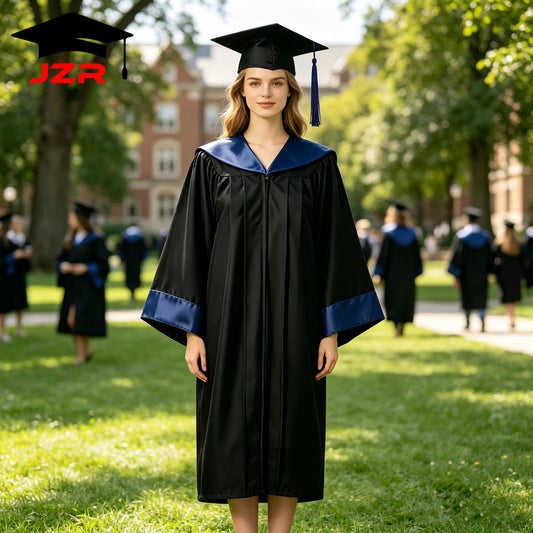 New Style Bachelor Gown With Satin Spliced Hood, Durable Graduation Robe for College Bulk Order