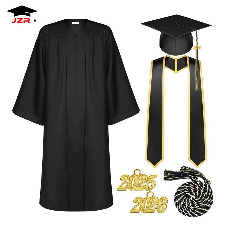 Wholesale Matte Graduation Gown Tassel Stole Set Adult University Graduation Outfits and Graduation Gown Cap for School Use