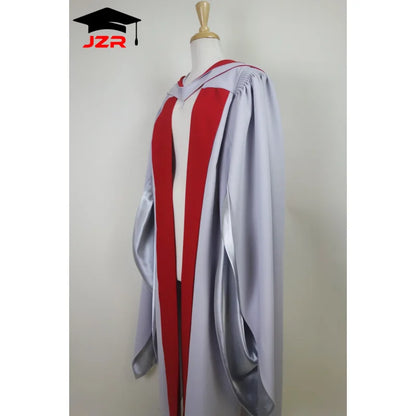 Custom UCL Gown Deluxe Fluted UK PHD Grey Doctoral Academic Graduation Gown & Hood with Long Sleeves
