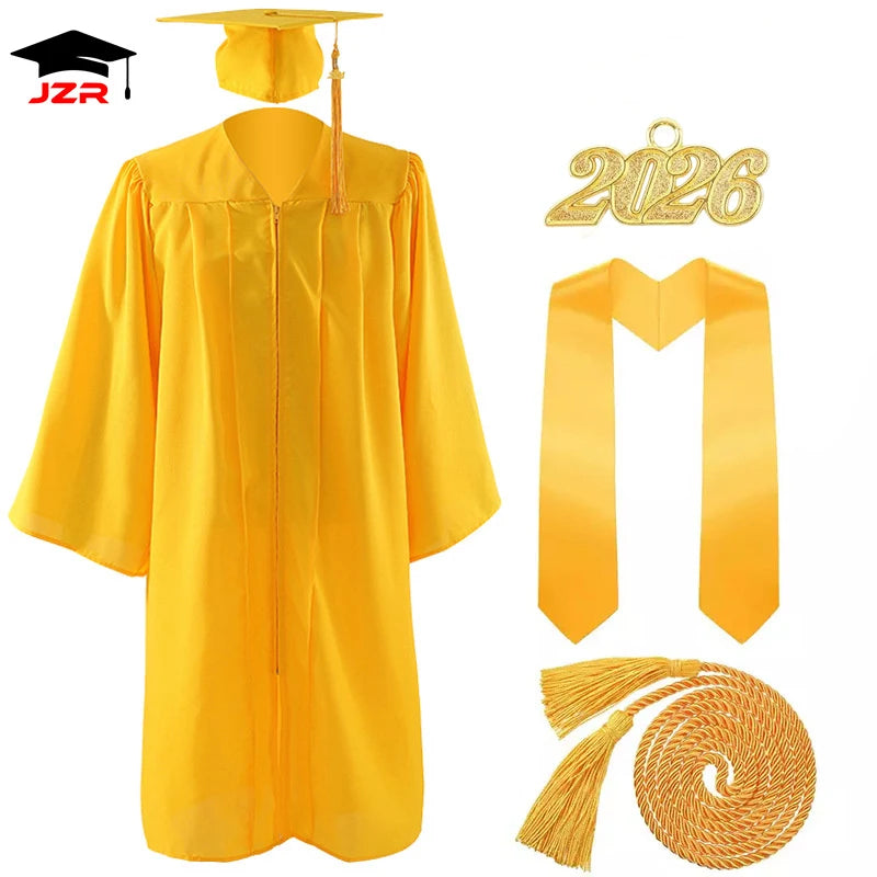 Factory Wholesale 2026 Black Adult Graduation Gown Adult Classic Cap and Gown With Graduation Tassels Customized Stole