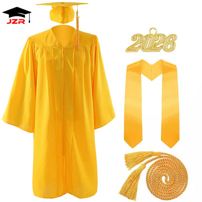 Factory Wholesale 2026 Black Adult Graduation Gown Adult Classic Cap and Gown With Graduation Tassels Customized Stole