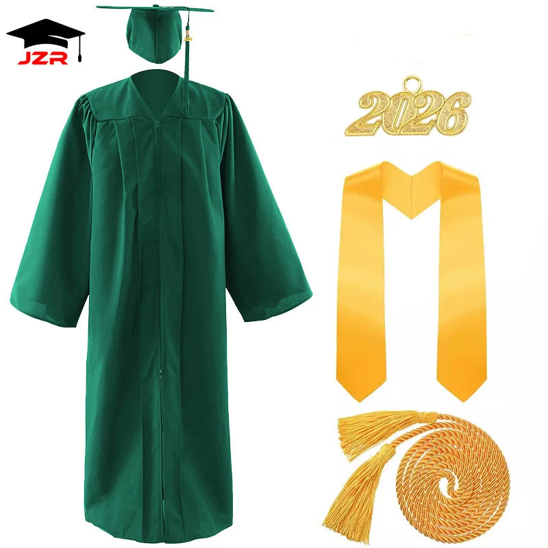 Factory Wholesale 2026 Black Adult Graduation Gown Adult Classic Cap and Gown With Graduation Tassels Customized Stole