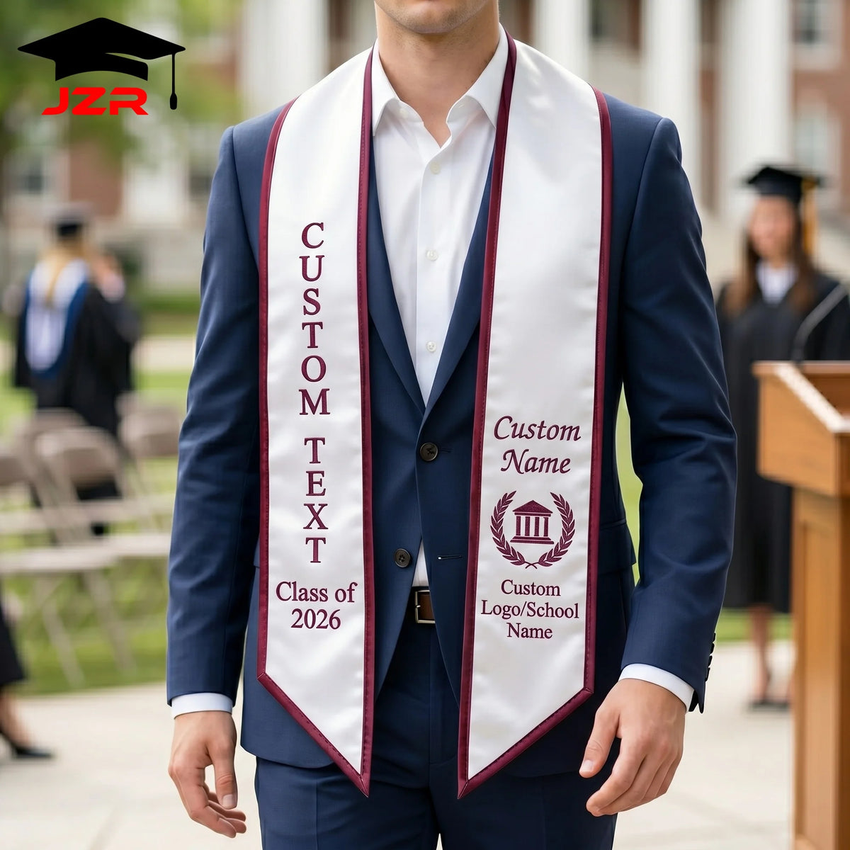 Low MOQ Custom Grad Stole Premium Fabric Fine Embroidery Vivid Printing Factory Straight Sale