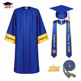 Custom Royal Blue Graduation Gown Set with Gold Trim