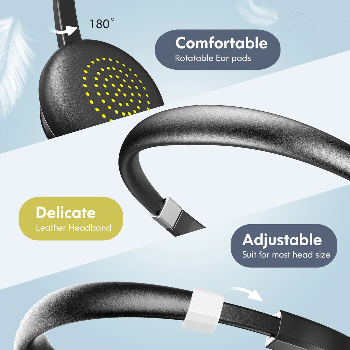 Lightweight  Headset with  Noise Canceling Microphone Charging Stand Option Connect Two Device Simultaneously