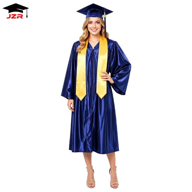 High Quality Shiny Graduation Robe Stole Adult Graduation Toga University Graduation Gown and Cap for Sale